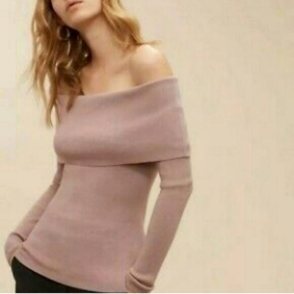 Theory Off The Shoulder Long Sleeve Light Pink Wool Blend Pullover Sweater Small - Picture 8 of 14